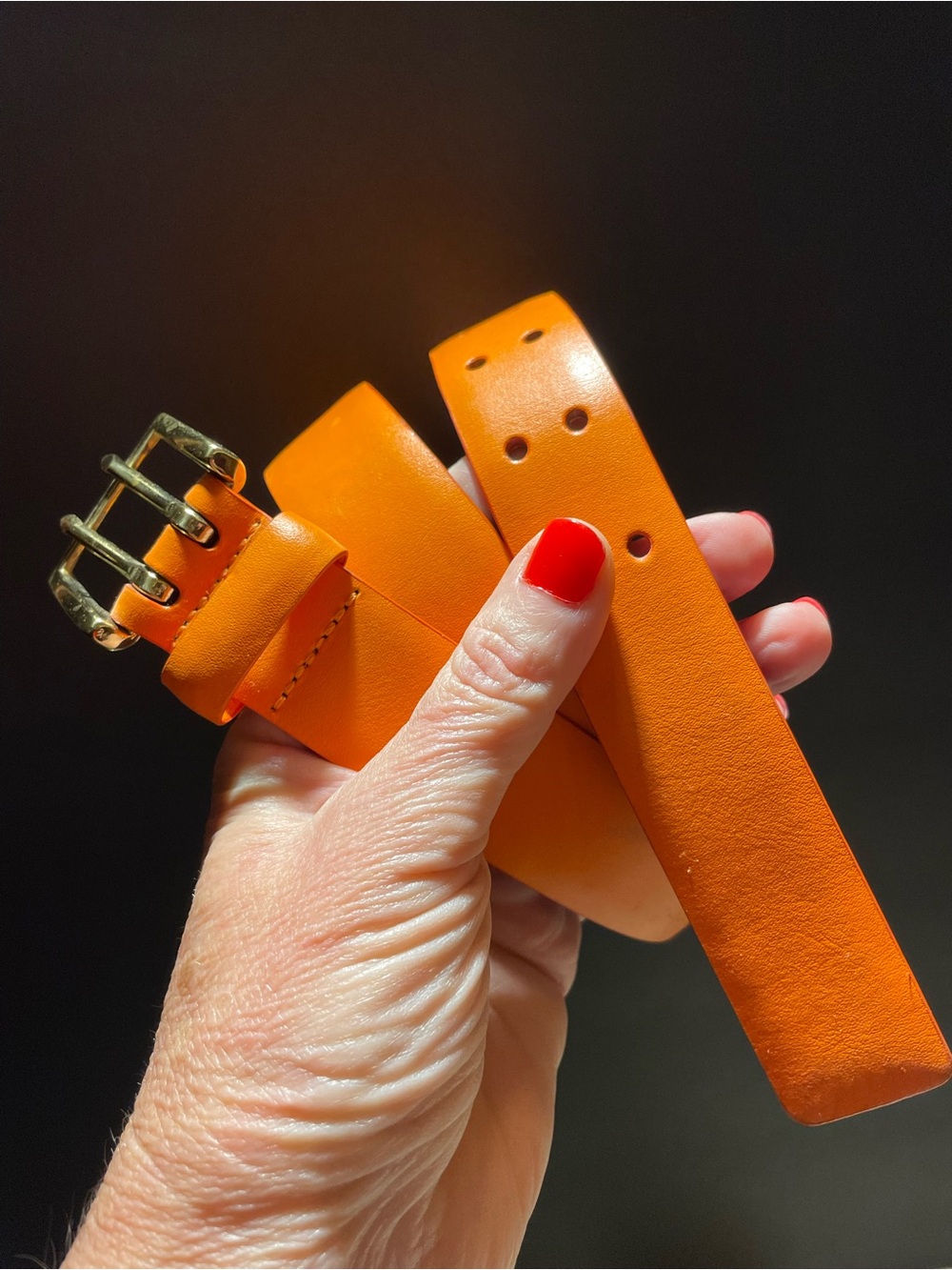 Orange Leather Belt - Classic Casual Style